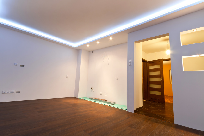 Modern apartment interior with LED ceiling lights